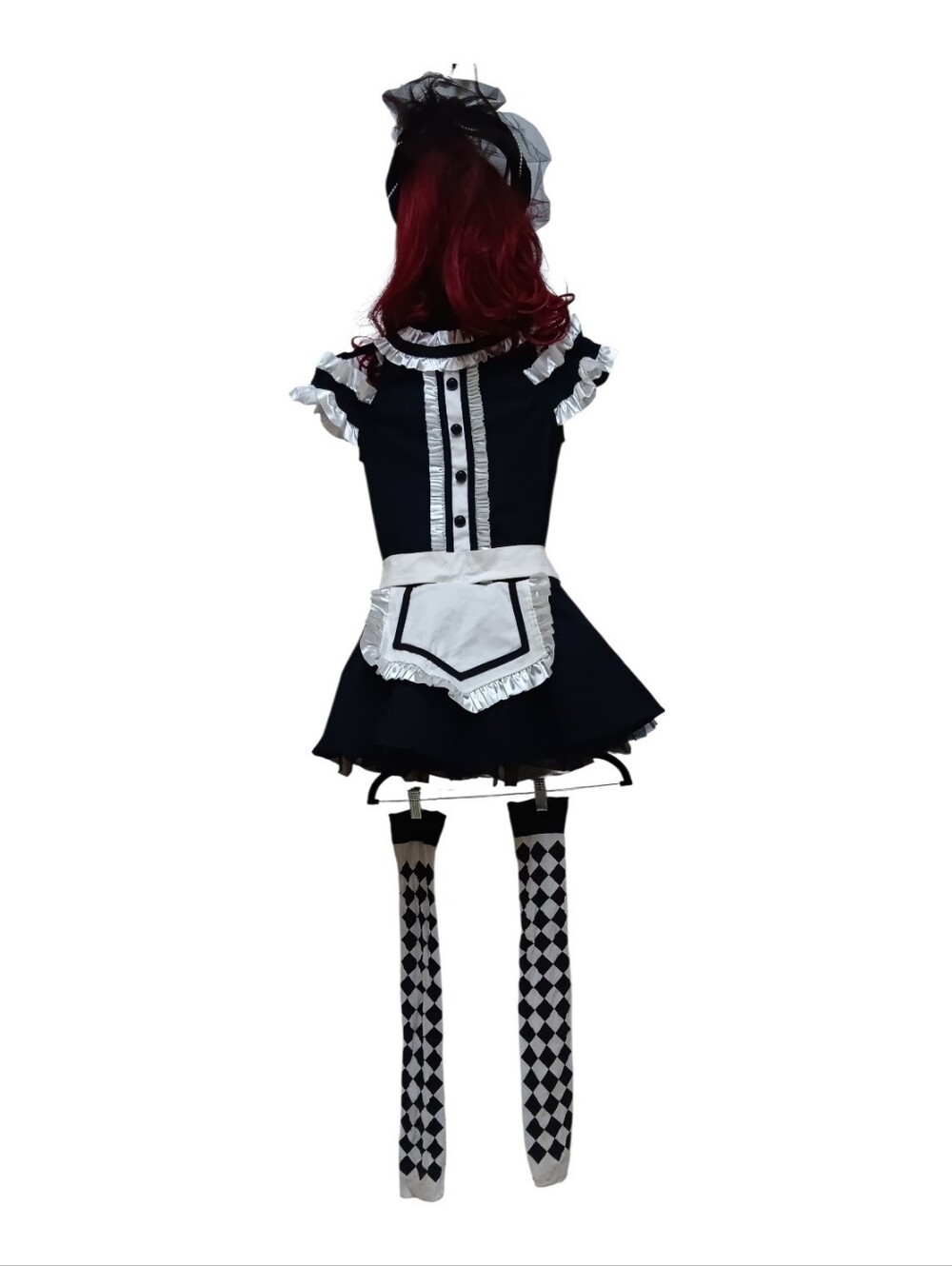 RHPS Magenta Styled Hat Wig Weissman Maid Dress and Checkerboard Stockings